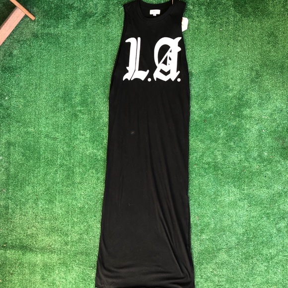 Black LA Maxi Dress Enlarged Armholes Side Slits - Picture 4 of 7